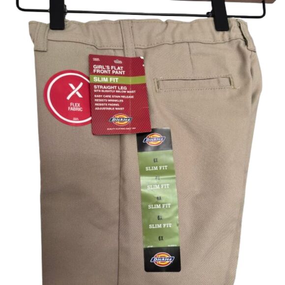 Dickies Girl's 6X Flat Front Slim Fit Straight Leg Khaki School Uniform Pants #M - Picture 3 of 6